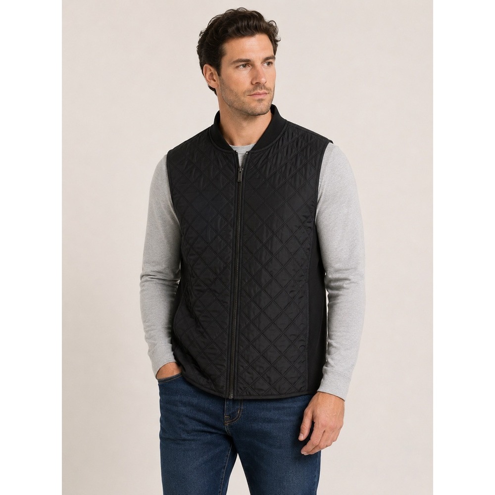 Perry Ellis Mens Black Quilted Hybrid Full Zip Casual Layering Vest Jacket XXL